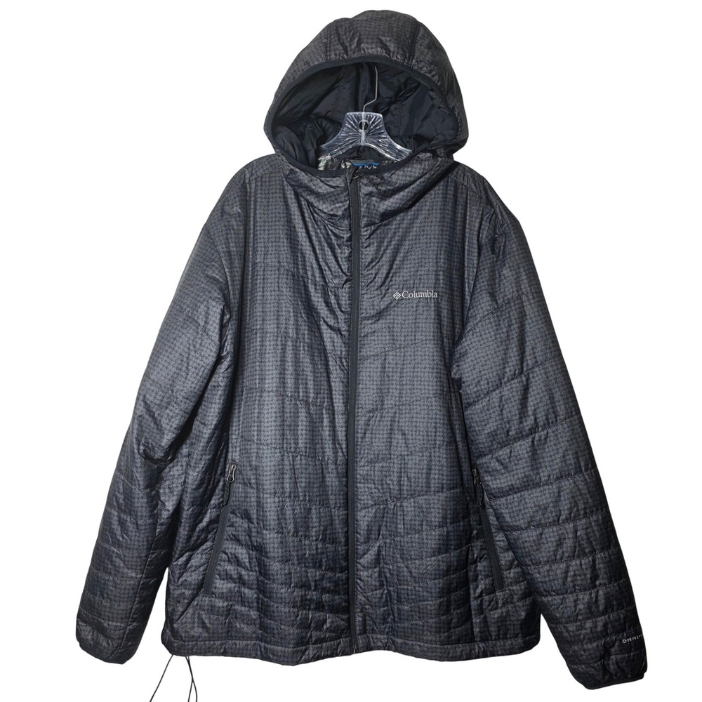 Columbia Omni-Heat Puffer Jacket Mens XXL Black Quilted Hooded Insulated Coat